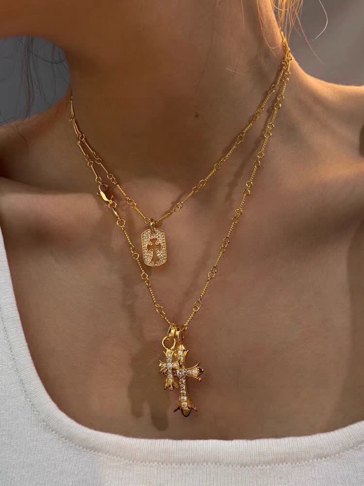 Chrome Hearts Gold Cross Pendant Necklace
